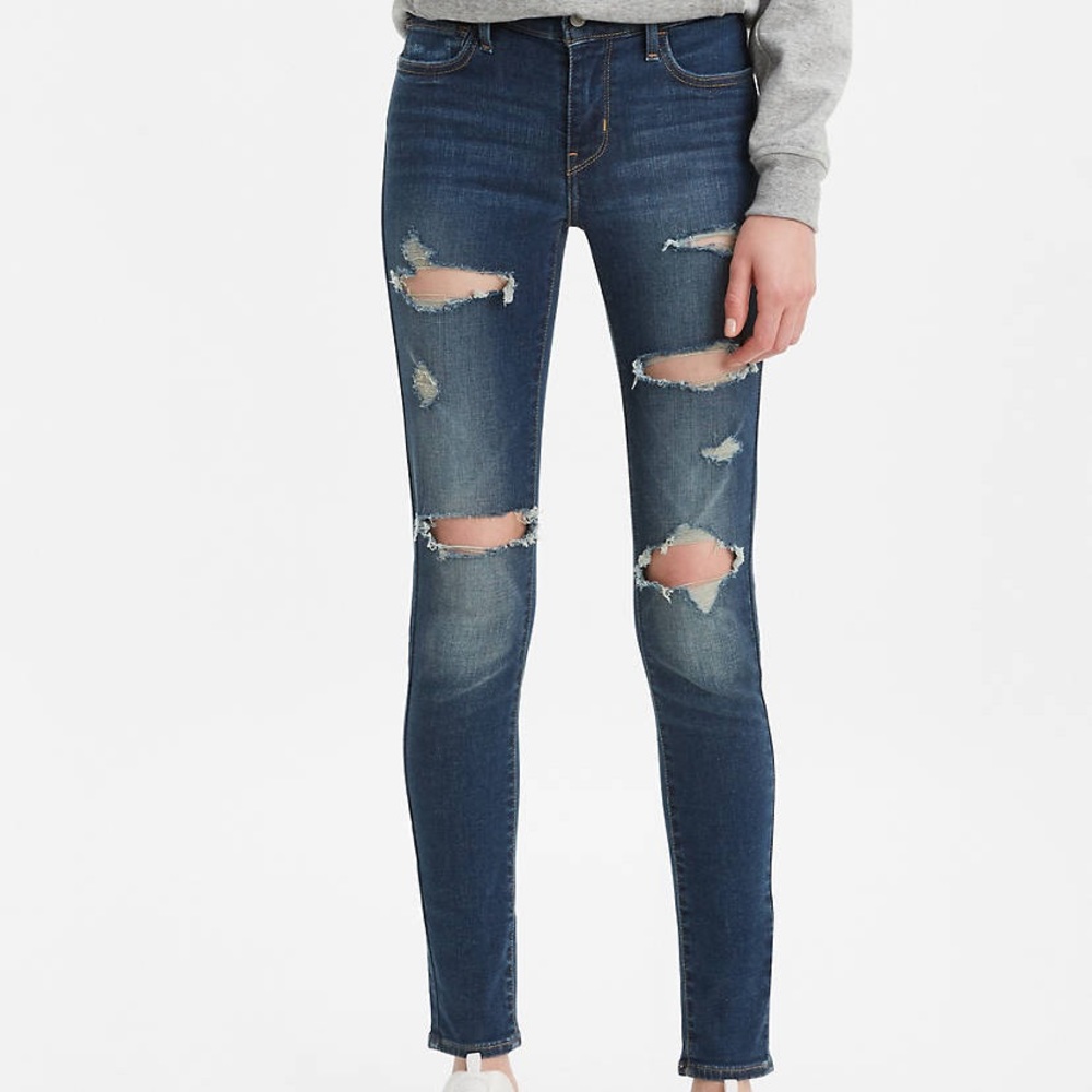 710 SUPER SKINNY RIPPED Mid Rise JEANS